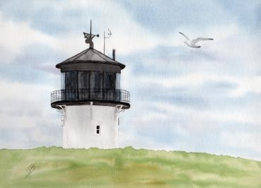 Poster DIN-A4  Aquarell Maritim Kunst Druck Kunstdruck Nordsee Cuxhaven Leuchtturm Dicke Berta Schafe